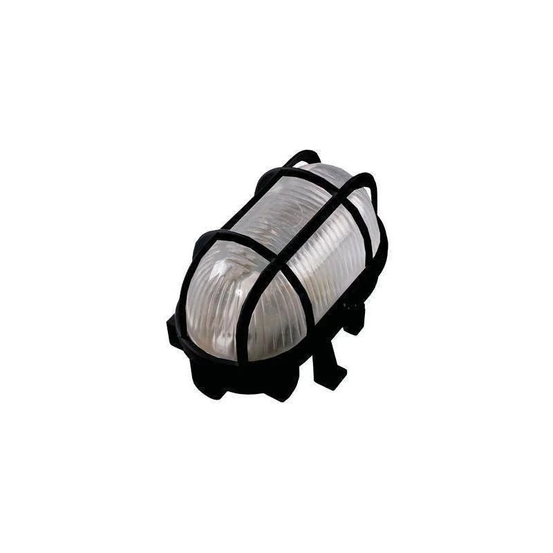 HAJÓLÁMPA OVÁLIS, FEKETE MŰANYAG RÁCSOS, ÜVEGBÚRÁS MAX. E27 60W, IP44 (231002)