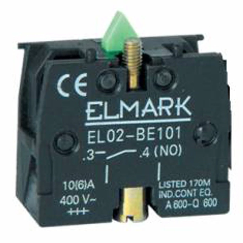 ELMARK IPARI NYOMÓGOMB SEGÉDÉRINTKEZŐ ZÖLD EL02-BE 101 1NO 401001 ZÁRÓ