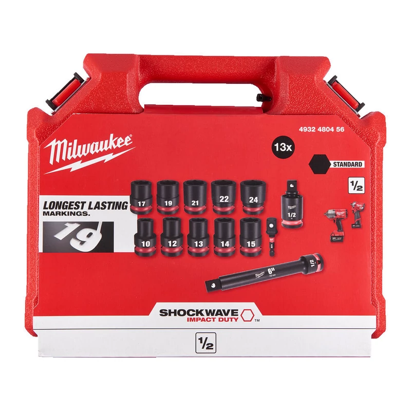 MILWAUKEE 1/2" DUGÓKULCS RÖVID KÉSZLET 13 RÉSZES, GÉPI