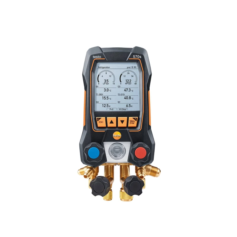 TESTO 570S - DIGITÁLIS SZERVIZCSAPTELEP 4-UTAS SZELEPBLOKKAL, BLUETOOTH KAPCSOLATTAL ÉS INTELLIGENS HIBAELEMZÉSSEL