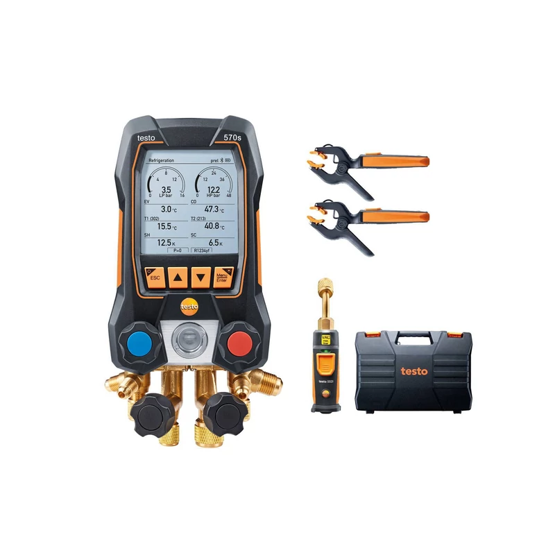 TESTO 570S OKOS VÁKUUM SZETT - OKOS DIGITÁLIS SZERVIZCSAPTELEP VEZETÉK NÉLKÜLI HŐMÉRSÉKLET VÁKUUM -ÉS CSŐHŐMÉRSÉKLET ÉRZÉKELŐKKEL