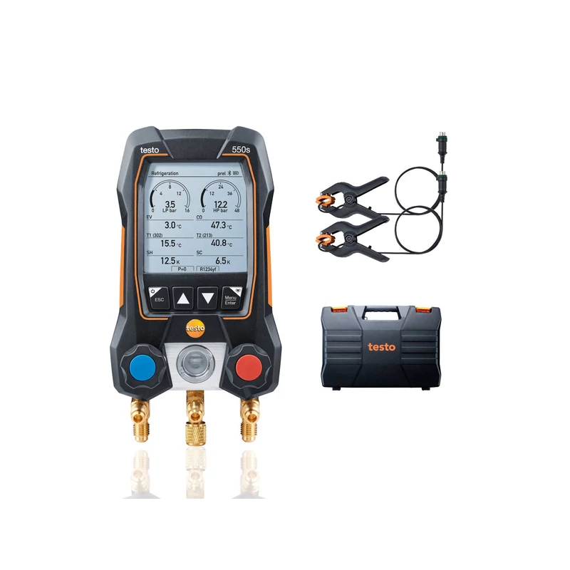 TESTO 550S OKOS DIGITÁLIS SZERVIZCSAPTELEP RÖGZÍTETT KÁBELES HŐMÉRSÉKLET ÉRZÉKELŐKKEL ALAP 0564 5501