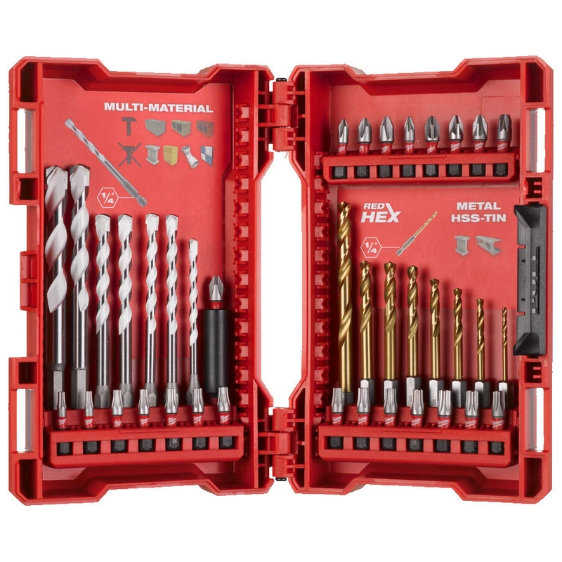 MILWAUKEE UNIVERZÁLIS FÚRÓSZÁR, BIT ÉS HSS TIN CSIGAFÚRÓ KÉSZLET 39 RÉSZES 1/4" HEX