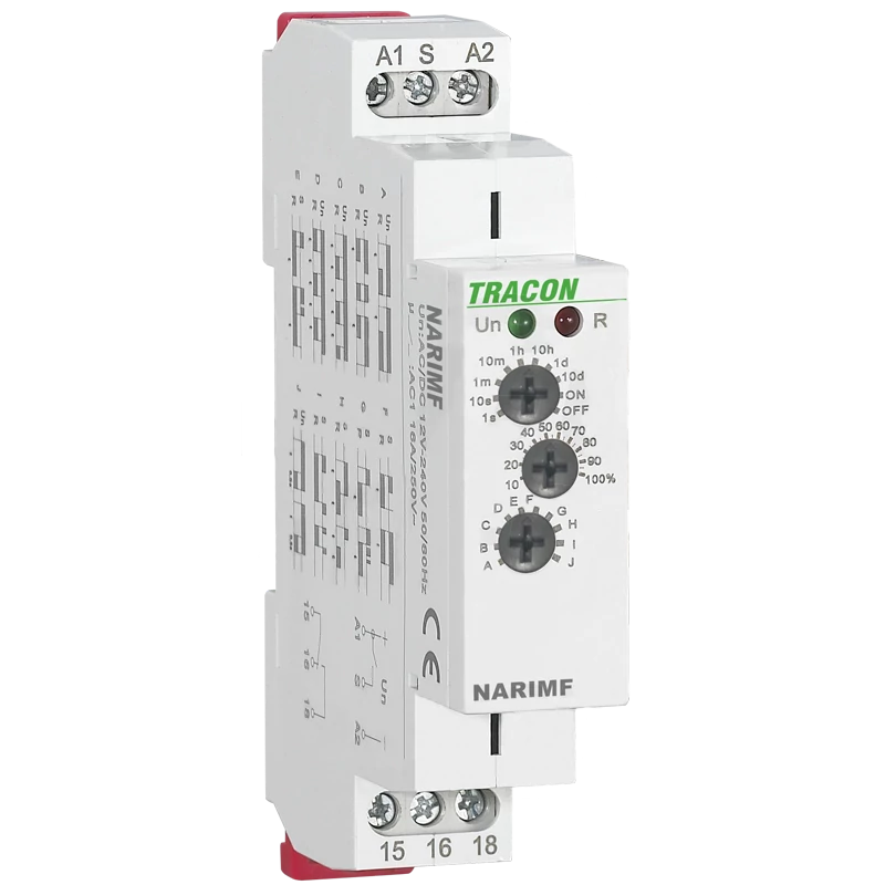 TRACON NARIMF 0,1S-10D, 16A, 250V AC/ 24V DC (10 FUNKCIÓ) MULTIFUNKCIÓS IDŐ RELÉ