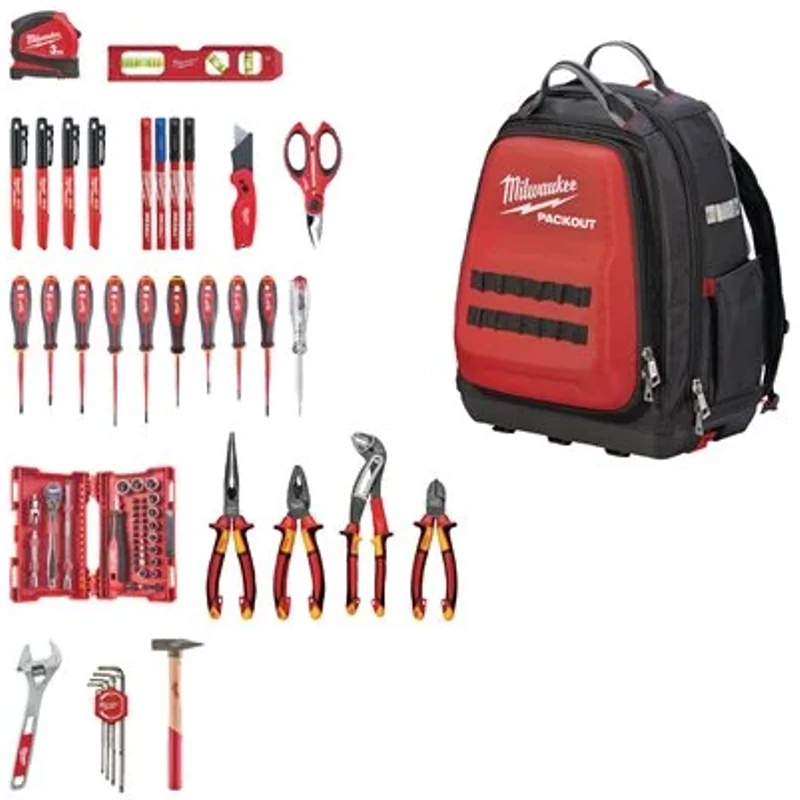 MILWAUKEE PACKOUT HÁTIZSÁK VILLANYSZERELŐ KÉSZLETTEL 76 DB-OS