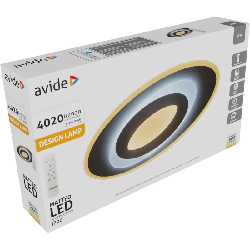 MENNYEZETI LÁMPA AVIDE MATTEO 45W RF TÁVIRÁNYÍTÓVAL
