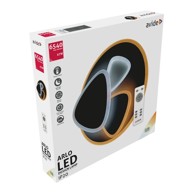 MENNYEZETI LÁMPA AVIDE ARLO 67W (33.5+33.5) RF TÁVIRÁNYÍTÓVAL