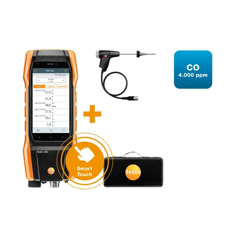 TESTO SZETT 1.FÜSTGÁZELEMZŐ NYOMTATÓVAL (O2, CO 4.000 PPM-IG) 0564 3002 71