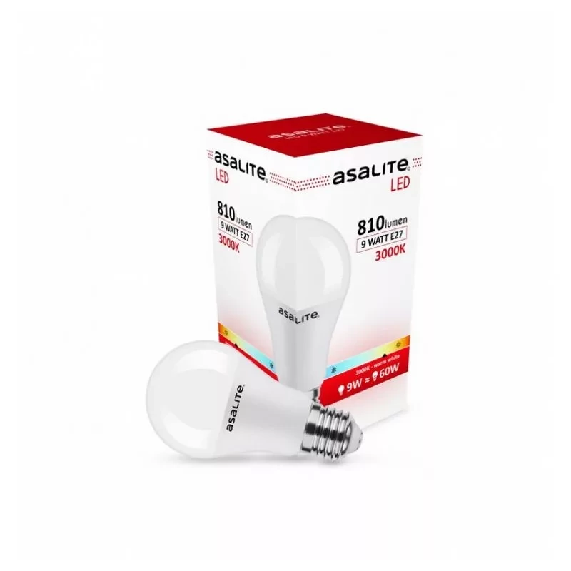 LED E27 GÖMB 9 W LED MELEG FEHÉR 810LM, 3000K ASALITE (ASAL0011)