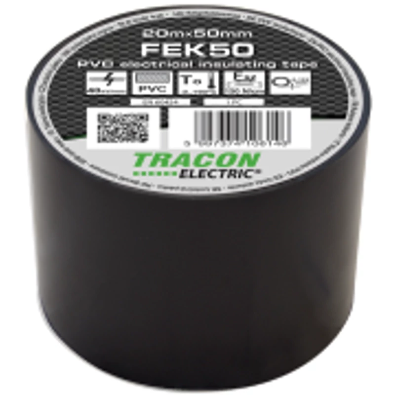 TRACON FEK50 FEKETE 20M X 50MM SZÉLES SZIGETELŐ SZALAG