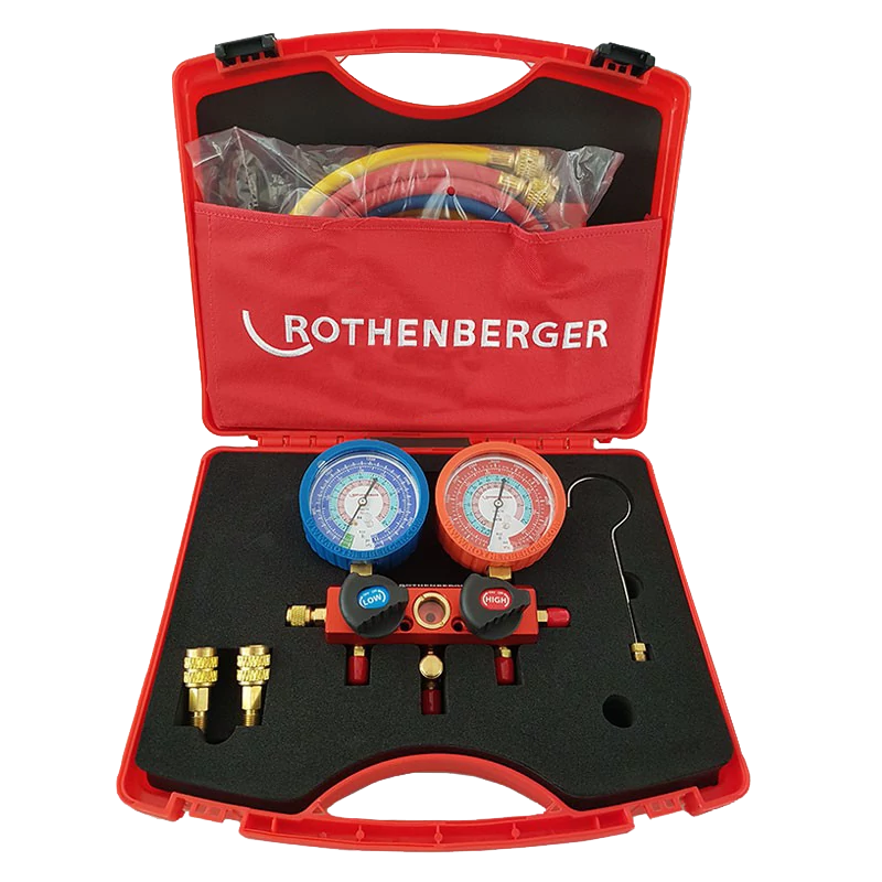 ROTHENBERGER MANOMÉTER CSAPTELEP KÉSZLET (3 DB TÖMLŐVEL, KOFFERBEN) R32 R410A 170559 S3